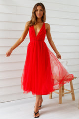 Summer Cinderella Midi Dress Red