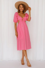 Come Fly With Me Midi Dress Hot Pink