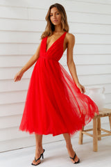 Summer Cinderella Midi Dress Red