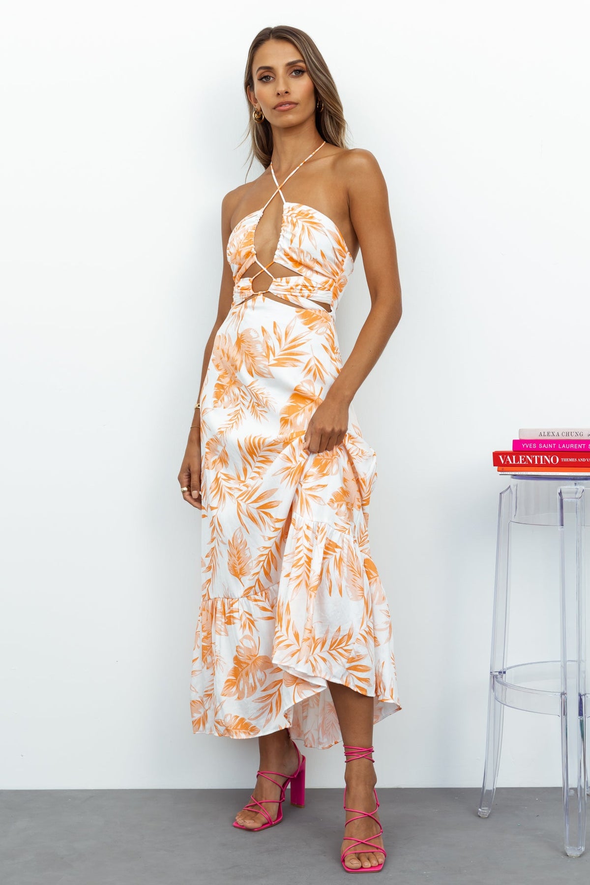 Sunset Lines Midi Dress Orange