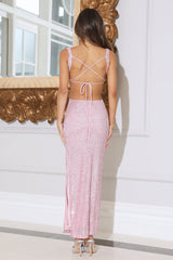 Glimmer Ball Midi Dress Pink Sequin