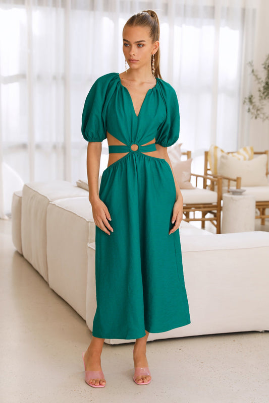 Lost In A Maze Midi Dress Green