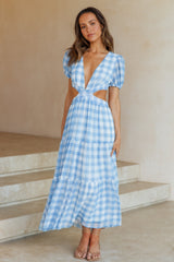 Gingham Fantasy Maxi Dress Blue