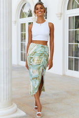 Drifting Waves Midi Skirt Green