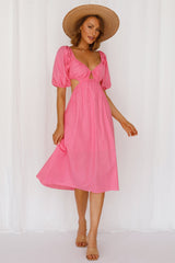 Come Fly With Me Midi Dress Hot Pink