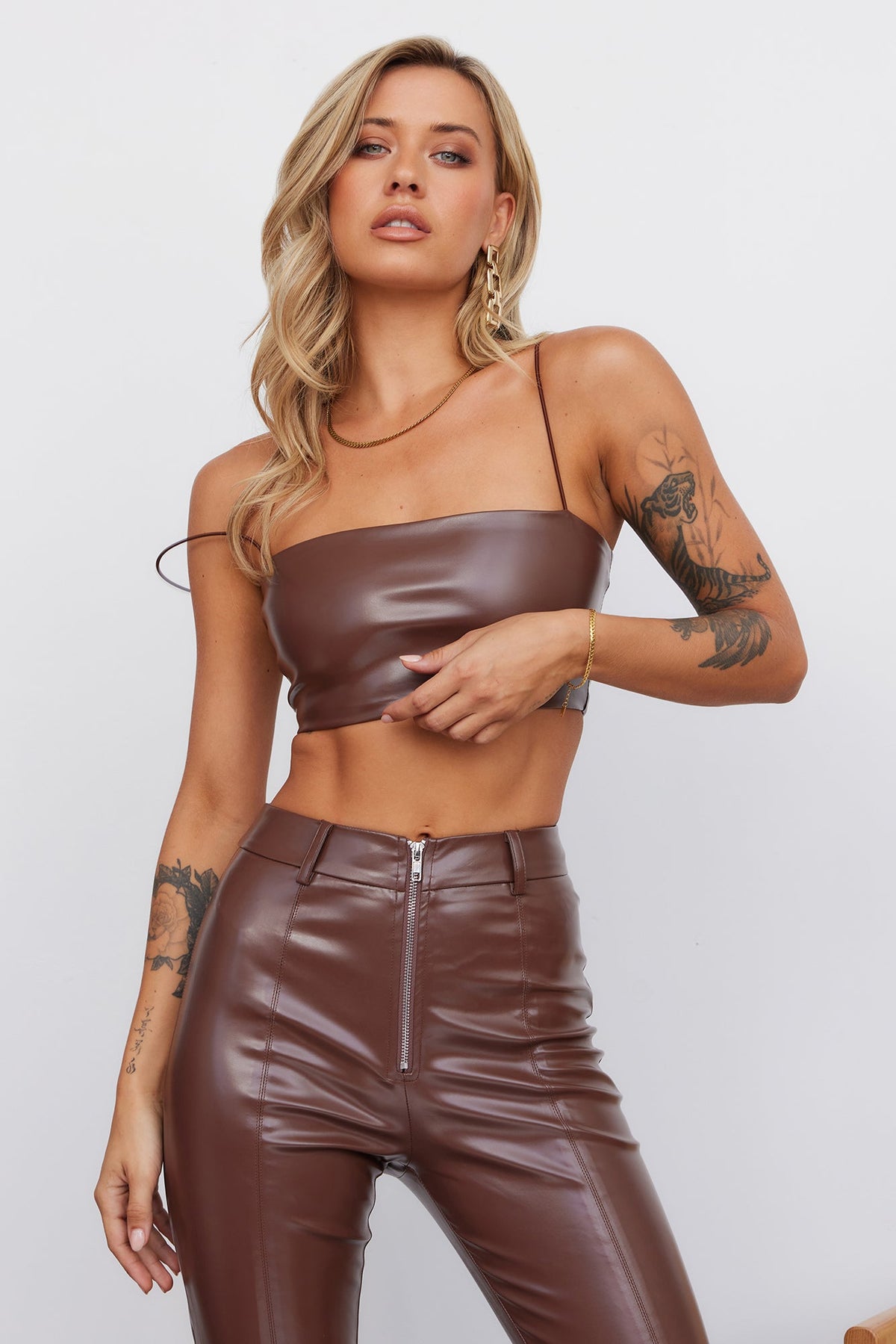 My Fiery Heart Faux Leather Crop Brown