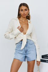 LIONESS Giza Plunge Top Off White