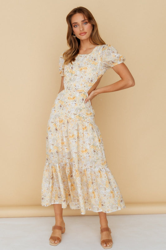 Flow Down Gently Midi Dress Yellow