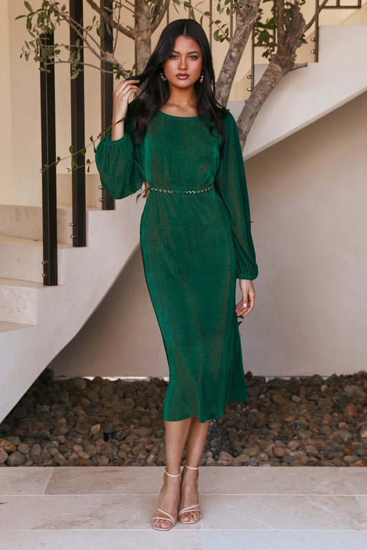 Love Me Not Midi Dress Emerald