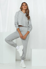 HELLO MOLLY Hit The Snooze Button Crop Hoodie Grey