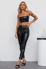 My Fiery Heart Faux Leather Crop Black