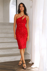 Sit With Us Midi Dress Red Sequin