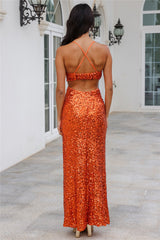 Peak Brilliance Sequin Maxi Dress Orange