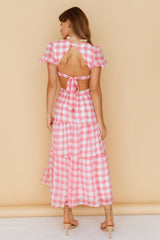 Gingham Fantasy Maxi Dress Pink