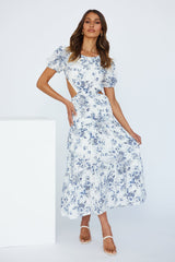 Flow Down In Florals Midi Dress Grey