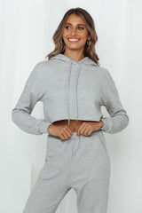 HELLO MOLLY Hit The Snooze Button Crop Hoodie Grey