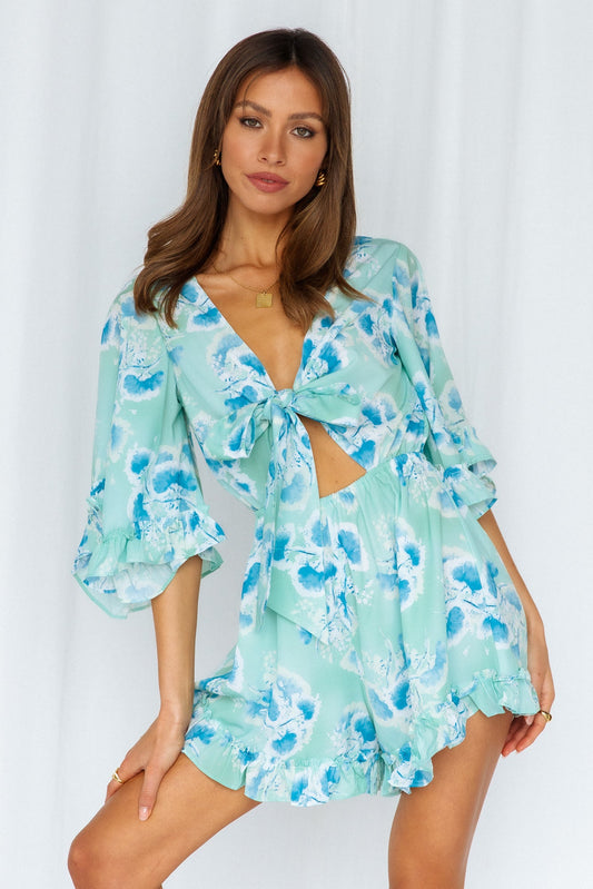 Bloomed Flower Romper Green