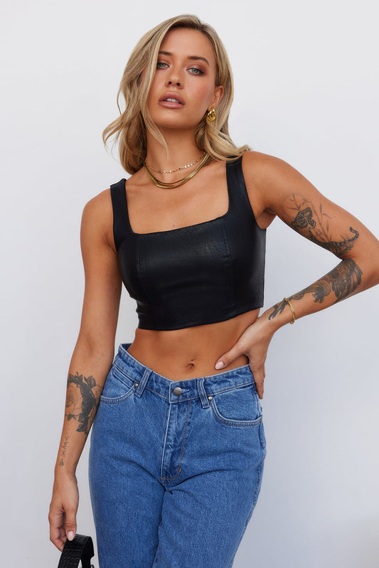 Soulmate Faux Leather Crop Black