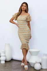 Fresh Summer Sky Midi Dress Orange