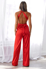 HELLO MOLLY Vermillion Tales Satin Jumpsuit Red