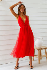 Summer Cinderella Midi Dress Red