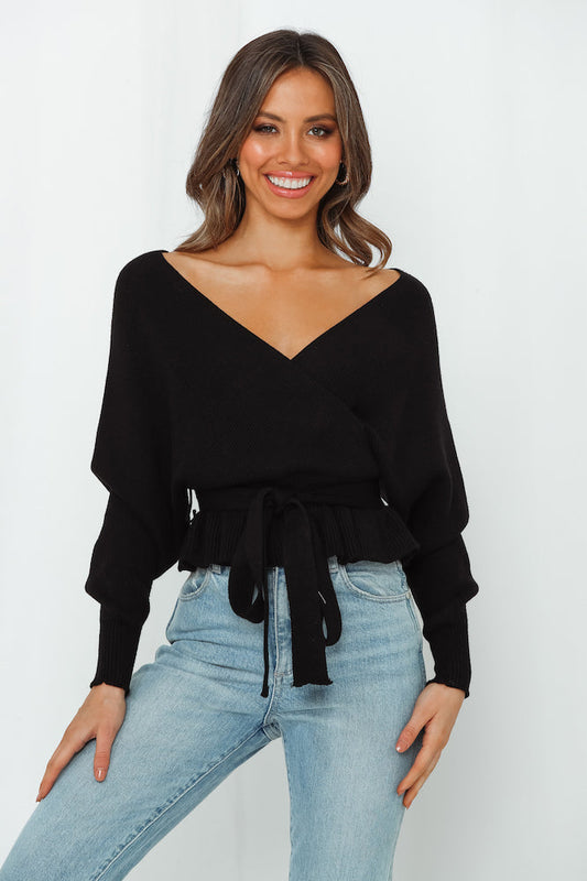 After Dawn Knit Crop Black