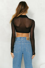 Do Not Disturb Mode Sheer Crop Black