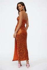 Disco Dancing Maxi Dress Orange Sequin