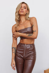 My Fiery Heart Faux Leather Crop Brown