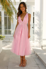 Summer Cinderella Midi Dress Hot Pink