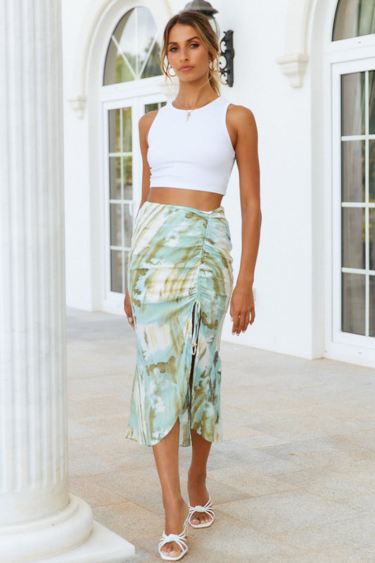 Drifting Waves Midi Skirt Green