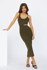 Sweet Lines Midi Dress Khaki