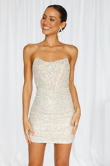 Accented Times Dress Beige Sequin