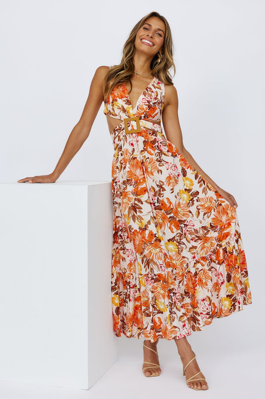 Text Only Midi Dress Orange