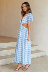 Gingham Fantasy Maxi Dress Blue