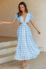 Gingham Fantasy Maxi Dress Blue