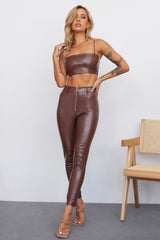 My Fiery Heart Faux Leather Crop Brown