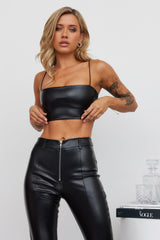 My Fiery Heart Faux Leather Crop Black