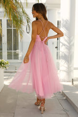 Summer Cinderella Midi Dress Hot Pink