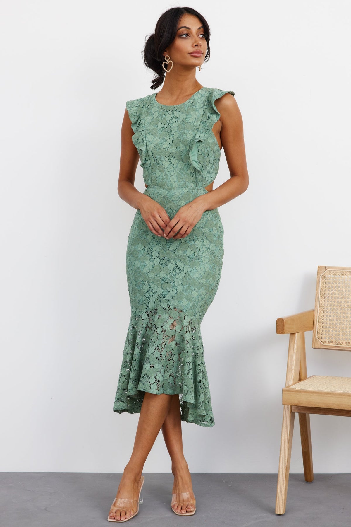 Keep It Lacey Midi Dress Green