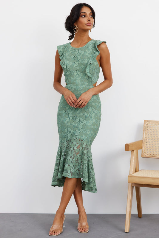 Keep It Lacey Midi Dress Green