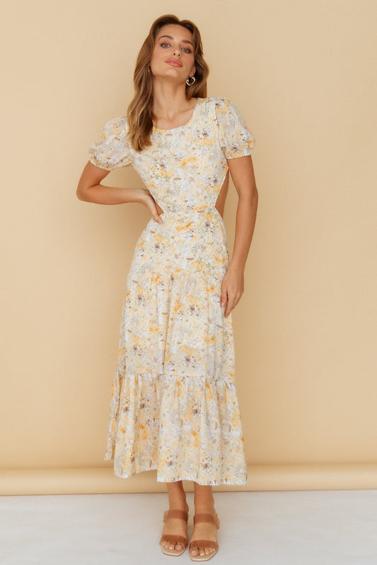 Flow Down Gently Midi Dress Yellow